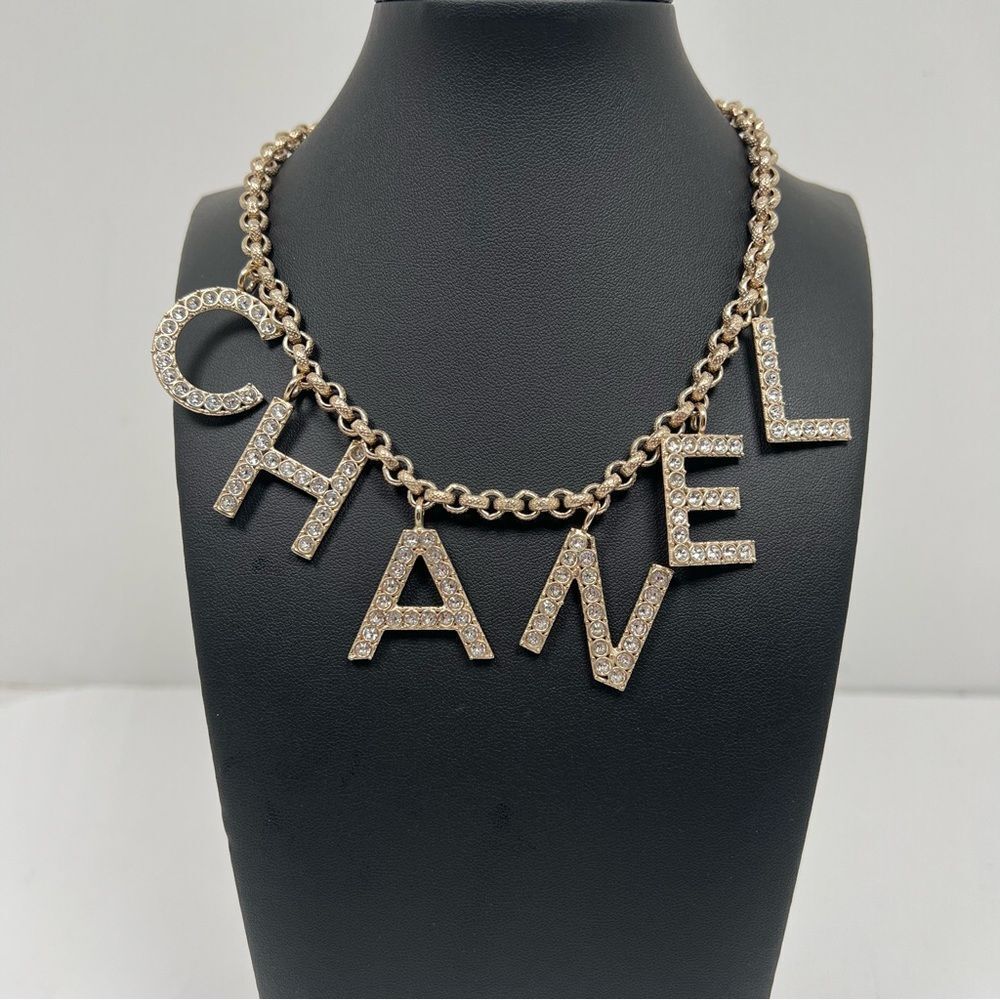 CHANEL Necklace AUTH Coco CC chain Rare Pendant Gold Logo × Rhinestone